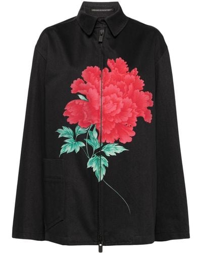 Yohji Yamamoto Floral-print Shirt Jacket - Black
