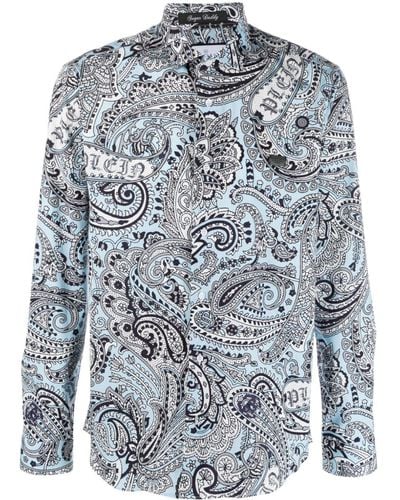 Philipp Plein Paisley-print Long-sleeved Shirt - Blue