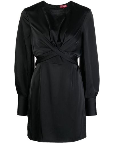 STAUD Crosshill Satin Mini Dress - Black