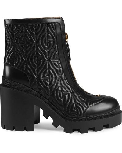 Gucci G Rhombus Leather Mid-heel Ankle Boot - Black