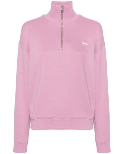 Maison Kitsuné Fox-appliqué Half-zip Sweatshirt - Pink