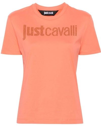 Just Cavalli Rhinestone-embellished Logo T-shirt - Orange