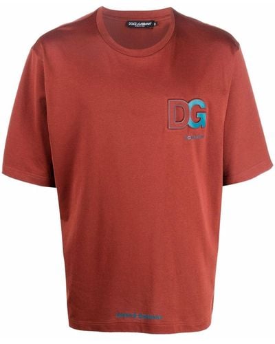 Dolce & Gabbana T-Shirt mit Logo-Prägung - Rot