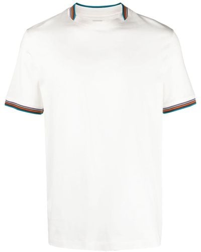 Paul Smith T-shirt en coton à bords rayés - Blanc