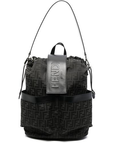 Fendi Strike medium ff jacquard zaino in tessuto jacquard ff - Nero