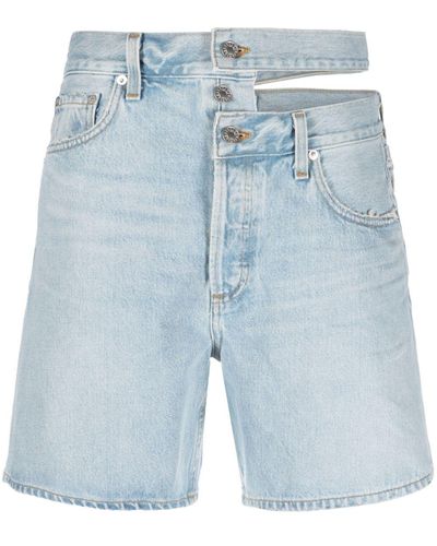 Agolde Asymmetric Denim Shorts - Blue
