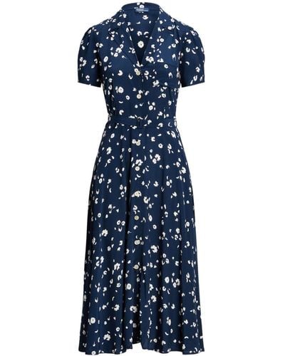 Polo Ralph Lauren Floral-print Belted Shirt Dress - Blue