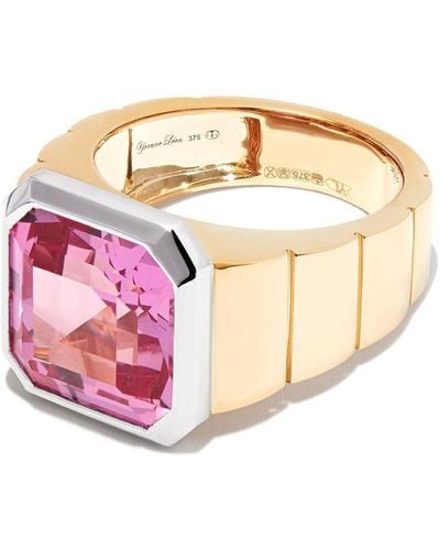 Yvonne Léon 9kt Yellow And White Gold Chevaliere Princesse Crystal Signet Ring - Pink