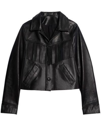 Ami Paris Tasseled Leather Jacket - Black