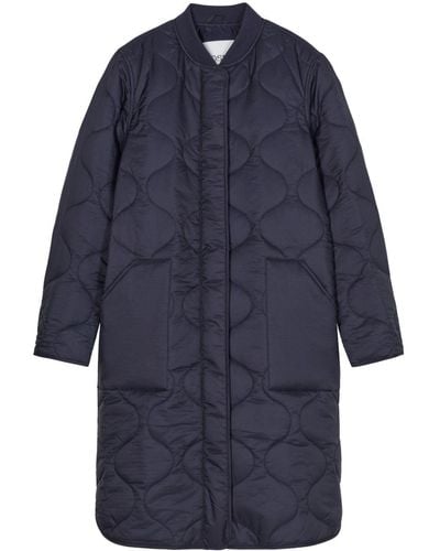 Closed Single-breasted Quilted Coat - Blue