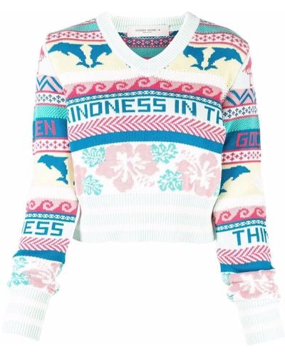 Golden Goose Patterned Knit Cropped Sweater - Pink