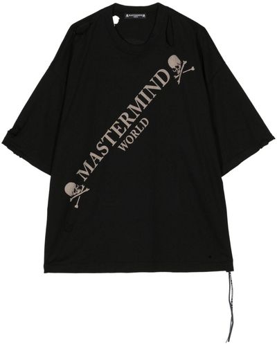 MASTERMIND WORLD T-shirt Met Gerafeld Effect - Zwart