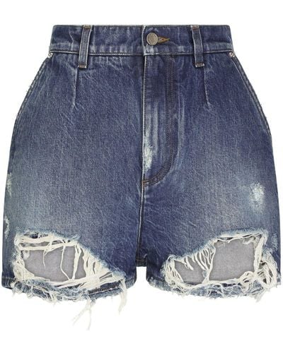 Dolce & Gabbana Jeans-Shorts im Distressed-Look - Blau