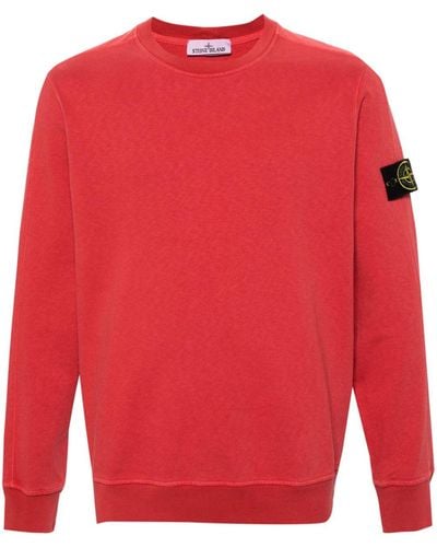 Stone Island Compass-appliqué Cotton Sweatshirt - Red