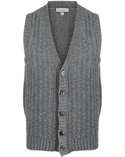 Canali Ribbed Wool-blend Vest - Grey