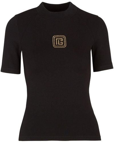 Balmain T-Shirt mit Logo-Stickerei - Schwarz