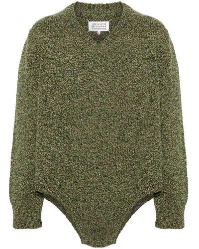 Maison Margiela V-neck Marl-knit Bodysuit - Green