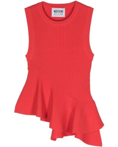 Moschino Jeans Ribbed-knit Peplum-hem Top - Red