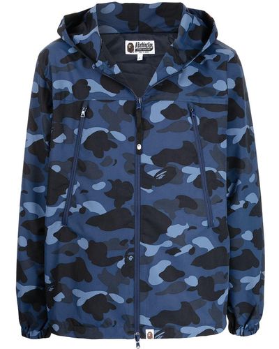 A Bathing Ape Camouflage-print Hooded Jacket - Blue