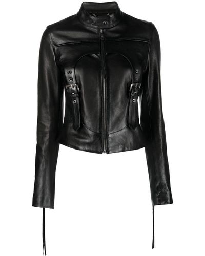 Blumarine Harness-detail Leather Jacket - Black