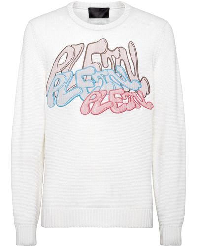 Philipp Plein Logo-appliqué Wool Sweater - White