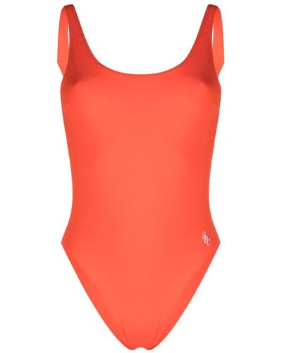 Sporty & Rich Rückenfreier Badeanzug mit Logo-Print - Rot