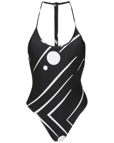 Adriana Degreas Deco Geometric-print Halterneck Swimsuit - Black