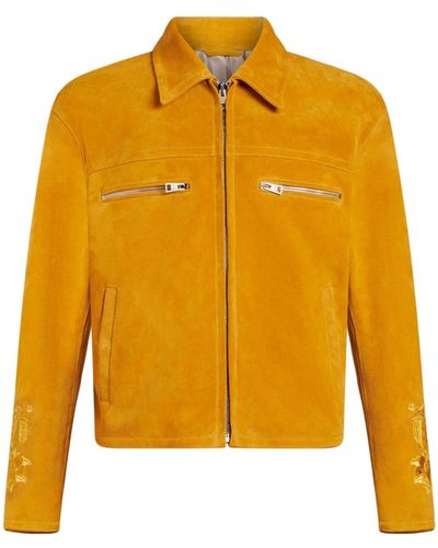 Etro Pegaso-embroidered Suede Jacket - Yellow
