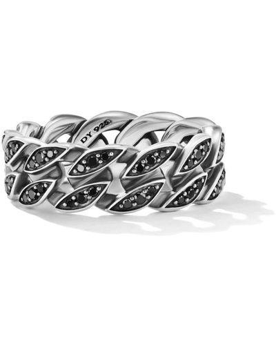 David Yurman Sterling Silver Curb Chain Diamond Band Ring - White