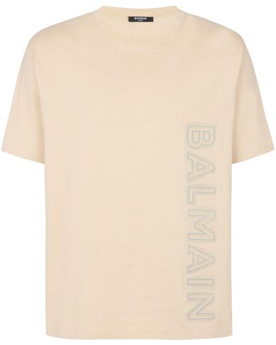 Balmain Katoenen T-shirt Met Logo-reliëf - Naturel