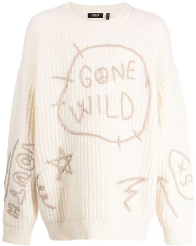 FIVE CM Embroidered-motif Chunky-knit Sweater - Natural