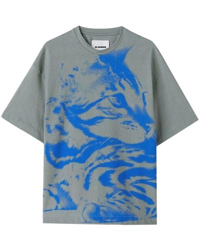 Jil Sander T-shirt en coton à imprimé abstrait - Bleu