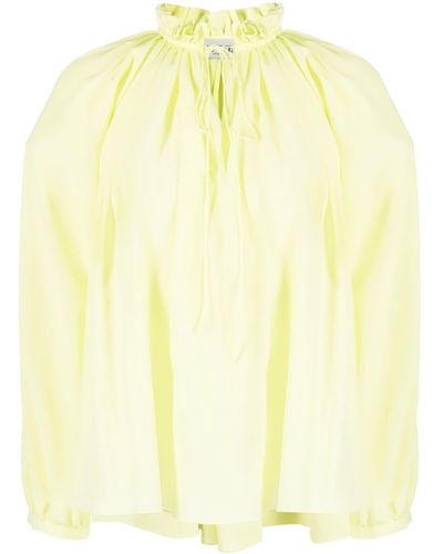 Lanvin Pleated-neckline Silk Blouse - Yellow