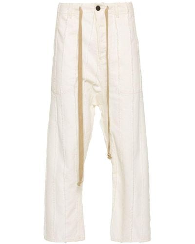 Uma Wang Frayed Striped Tapered Trousers - White