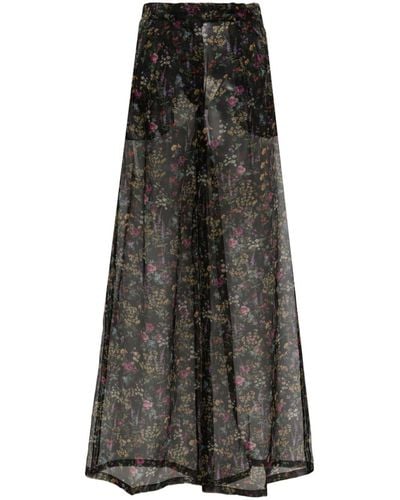 Max Mara Weite Hose mit Blumen-Print - Grau