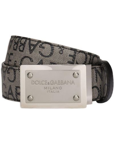 Dolce & Gabbana Cintura in jacquard spalmato con placca logata - Grigio