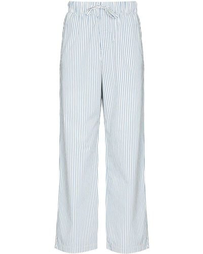 Tekla Striped Drawstring Poplin Pyjama Bottoms - White