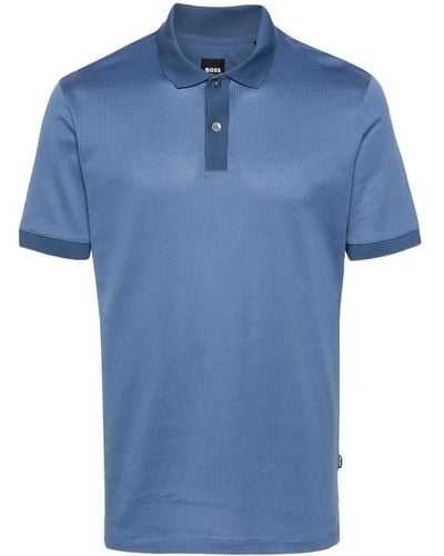 BOSS Piqué Katoenen Poloshirt - Blauw