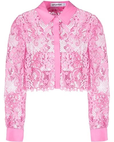 Self-Portrait Corded-lace Cropped Shirt - Pink