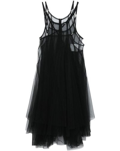 Noir Kei Ninomiya Robe mi-longue en tulle à design superposé - Noir