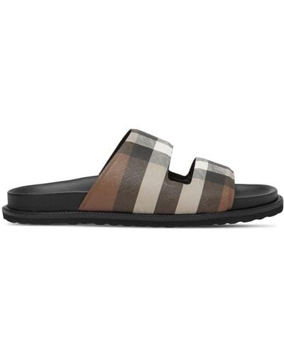 Burberry Check-print Cut-out Canvas Slides - Brown