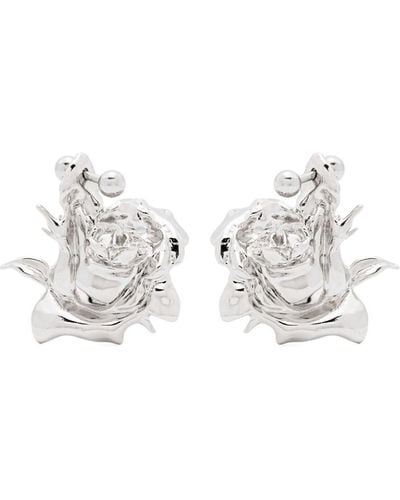 Justine Clenquet Juliet Pierced Rose-detailed Earrings - White