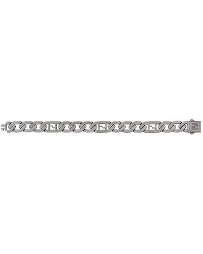 Fendi Chain-link Engraved Ff Motif Bracelet - Metallic