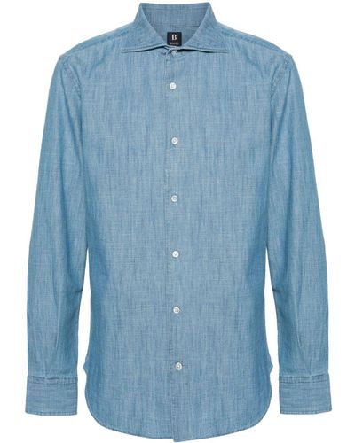 BOGGI Pleat-detail Denim Shirt - Blue