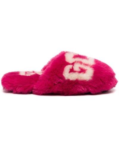 Gcds Logo-print Faux-fur Slippers - Pink