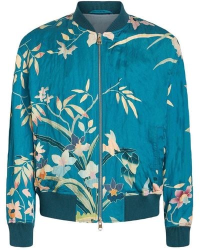 Etro Floral-print Silk Bomber Jacket - Blue