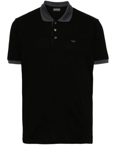 Emporio Armani Logo-embroidered cotton polo shirt - Noir