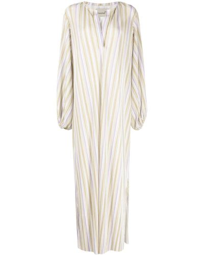 Bambah Striped Plissé Kaftan Dress - White