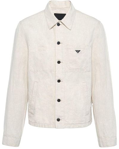 Prada Camisa Chambray con logo esmaltado - Blanco