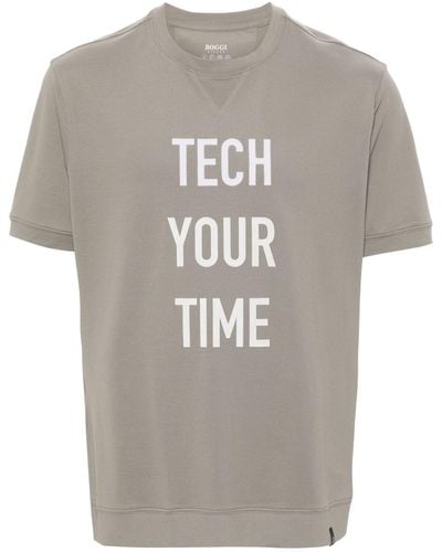 BOGGI Pikee-T-Shirt mit gummiertem Slogan - Grau